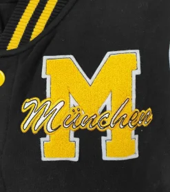 Pullover & Sweater|Jacken & Mäntel*ROBIN RUTH München Herren College-Jacke mit Schriftzug Frühlings-Jacke mit Stickerei Übergangs-Jacke Sweat-Jacke FMCN-B Schwarz/Gelb