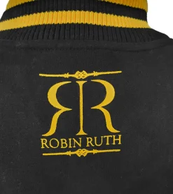 Pullover & Sweater|Jacken & Mäntel*ROBIN RUTH München Herren College-Jacke mit Schriftzug Frühlings-Jacke mit Stickerei Übergangs-Jacke Sweat-Jacke FMCN-B Schwarz/Gelb