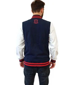 Große Größen|Pullover & Sweater*ROBIN RUTH München Herren College-Jacke mit Schriftzug Frühlings-Jacke mit Stickerei Übergangs-Jacke Sweat-Jacke FMCN-H Navy/Rot