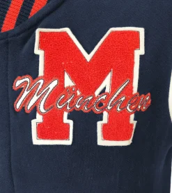 Große Größen|Pullover & Sweater*ROBIN RUTH München Herren College-Jacke mit Schriftzug Frühlings-Jacke mit Stickerei Übergangs-Jacke Sweat-Jacke FMCN-H Navy/Rot