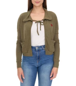 Mäntel & Jacken|Sweater & Pullover*ROCKUPY Damen Baumwoll-Cardigan Bolero-Jacke Langarm-Strickjacke mit Taschen 330643 Khaki