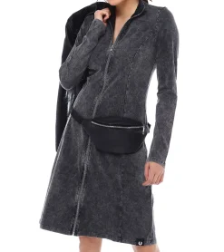 Kleider*ROCKUPY Damen Mini-Kleid mit durchgängigen Reißverschluss Sommer-Kleid Baumwoll-Kleid 725423 Grau