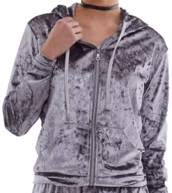 Sweater & Pullover*ROCKUPY Damen Samt-Cardigan glänzende Sweatshirt-Jacke mit Kapuze RPW20_040201 Grau