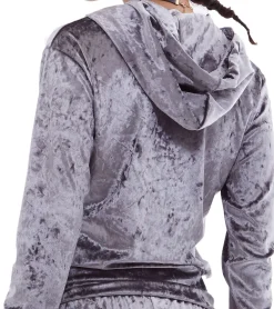 Sweater & Pullover*ROCKUPY Damen Samt-Cardigan glänzende Sweatshirt-Jacke mit Kapuze RPW20_040201 Grau