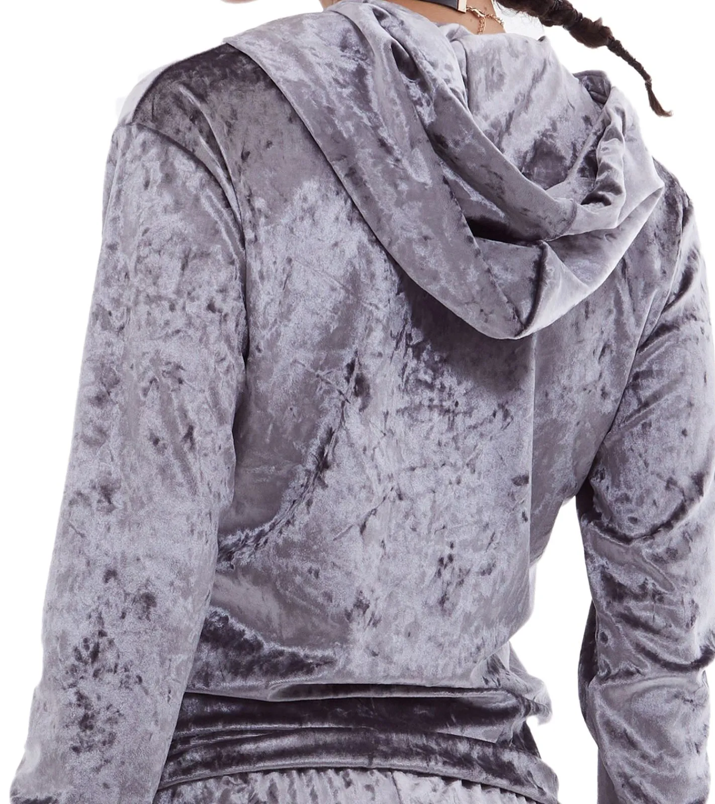 Sweater & Pullover*ROCKUPY Damen Samt-Cardigan glänzende Sweatshirt-Jacke mit Kapuze RPW20_040201 Grau