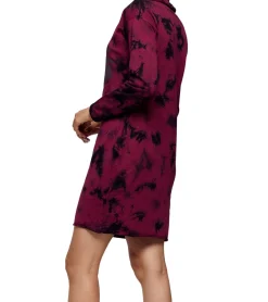 Kleider|Sweater & Pullover*ROCKUPY Damen Sweat-Kleid mit Totenkopf-Print Pullover-Kleid Langarm-Kleid W-393822 Bordeaux/Schwarz