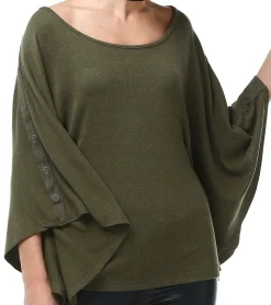 Sweater & Pullover|Tops & T-Shirts*ROCKUPY Damen Sweatshirt kurzärmliges Baumwoll-Shirt mit Flügelärmeln 330635 Khaki