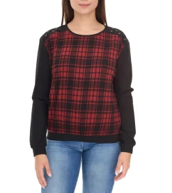 Sweater & Pullover*ROCKUPY Damen Sweatshirt leichter Baumwoll-Pullover Glencheck Design 317282 Schwarz/Rot