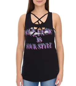 Tops & T-Shirts*ROCKUPY Damen Tank-Top mit glitzerndem BH Sommer-Shirt Rundhals-Top W100102018 Schwarz