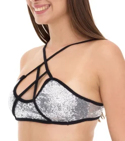 Tops & T-Shirts*ROCKUPY Damen Tank-Top mit glitzerndem BH Sommer-Shirt Rundhals-Top W100102018 Schwarz