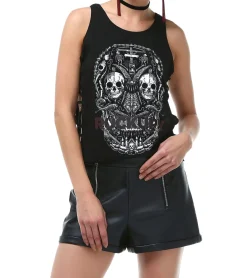 Tops & T-Shirts*ROCKUPY Damen Tank-Top mit Totenkopf-Print Baumwoll-Shirt Sommer-Shirt 317059 Schwarz/Weiß