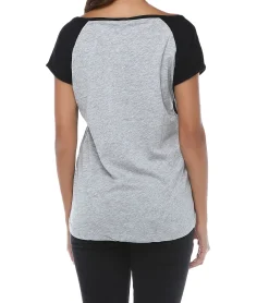 Tops & T-Shirts*ROCKUPY Damen T-Shirt Kurzarm-Shirt mit Totenkopf-Print Baumwoll-Shirt W.0218001 Grau/Schwarz