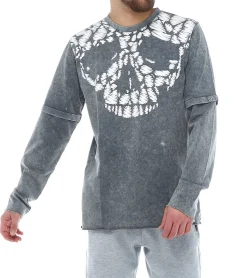 Pullover & Sweater*ROCKUPY Herren Baumwoll-Pullover mit Totenkopf Design Alltags-Sweater 393629 Grau