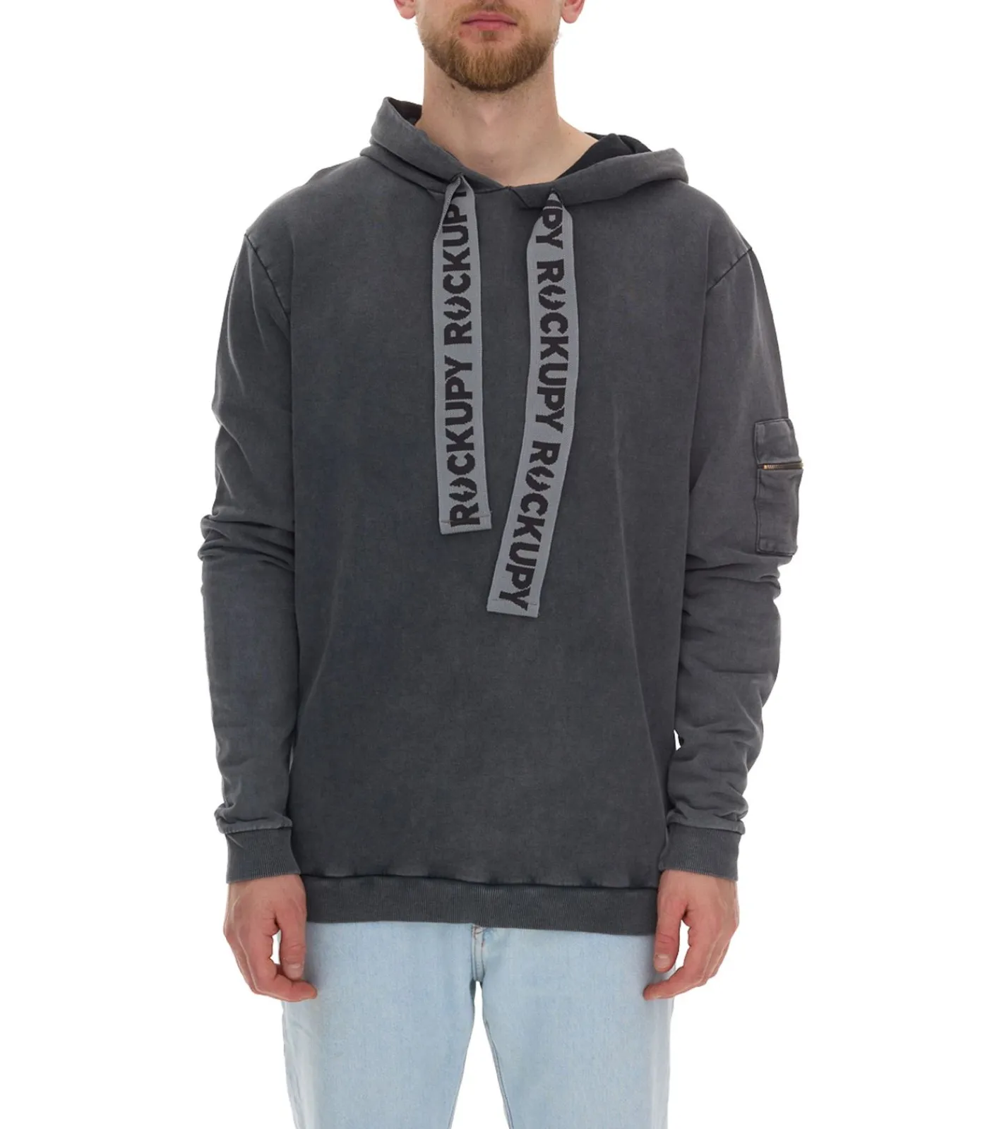 Pullover & Sweater*ROCKUPY Herren Hoodie Baumwoll-Pullover mit Arm-Tasche Alltags-Sweater 393617 Anthrazit