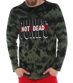 Pullover & Sweater*ROCKUPY Herren Longsleeve dünner Baumwoll-Pullover mit "Punk´s not Dead" Print 393820 Grün/Schwarz