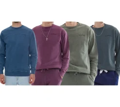 Pullover & Sweater*ROCKUPY Herren Sweatshirt Baumwoll-Pullover mit Logo-Stickerei Rundhals-Pulli UNI-40020 Dunkelblau, , Dunkelgrün oder Grün Lila