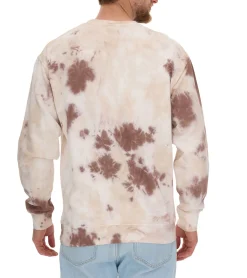 Pullover & Sweater*ROCKUPY Herren Sweatshirt Baumwoll-Pullover mit Logo-Stickerei im batik Look Rundhals-Pulli UNI-400200 Creme-Braun