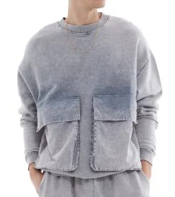 Pullover & Sweater*ROCKUPY Herren Sweatshirt Baumwoll-Pullover mit Taschen Rundhals-Pulli MMS-400001 511 Grau