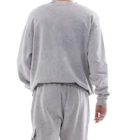 Pullover & Sweater*ROCKUPY Herren Sweatshirt Baumwoll-Pullover mit Taschen Rundhals-Pulli MMS-400001 511 Grau