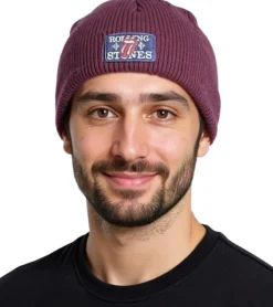 Caps & Mützen*BioworldMerch Rolling Stones Beanie kuschelige Frühlings-Mütze gemütlicher Strick-Beanie Fan-Artikel KC100589RST Weinrot/Blau