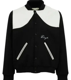 Jacken & Mäntel*ROUGH. Herren Collegejacke mit Leder-Details stylische Leder-Jacke Schwarz/Weiß