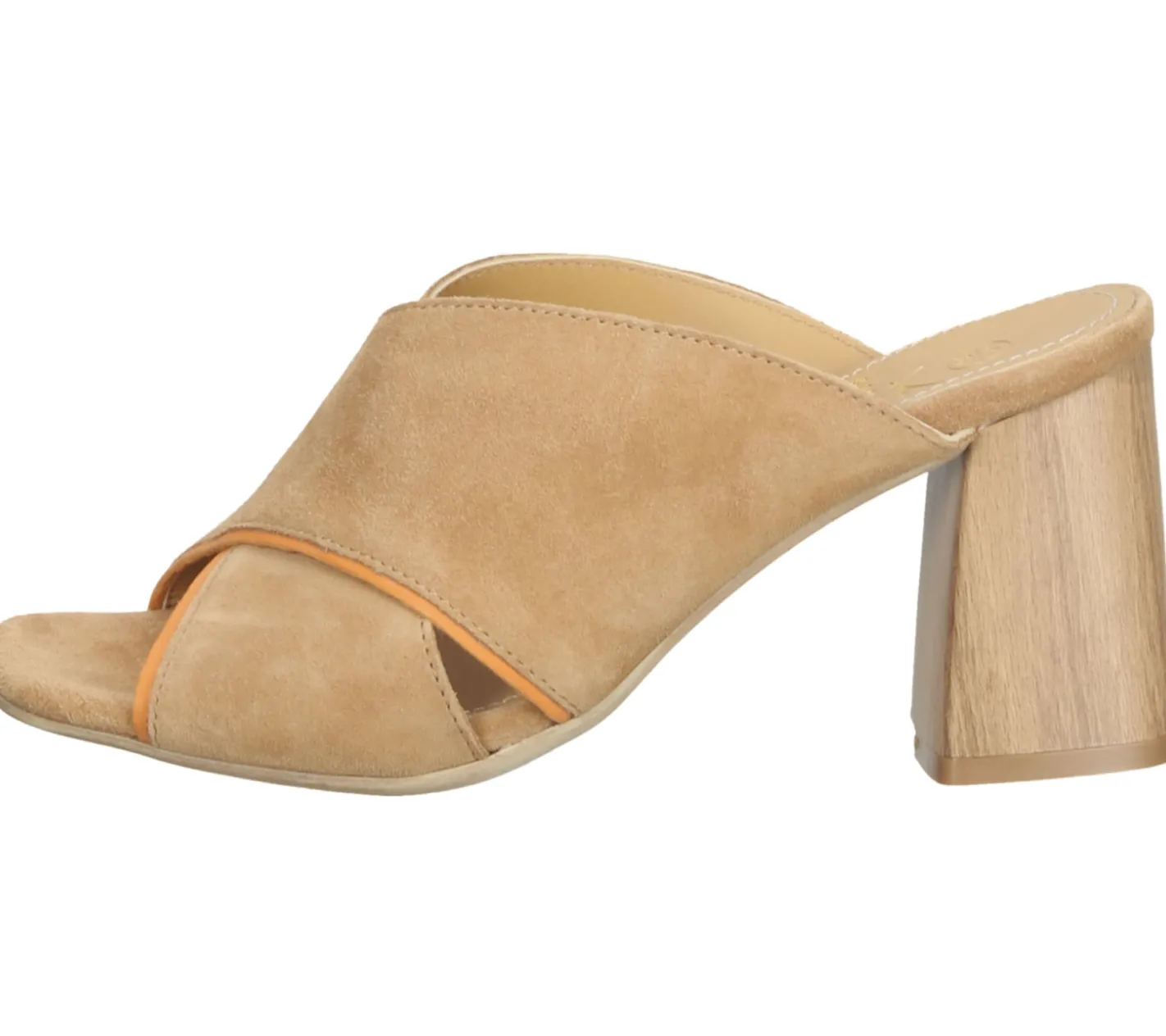 Zehentrenner & Sandalen*Sansibar Damen Echtleder-Schuhe moderne Sommer-Sandale mit Blockabsatz offener Slipper 1076140 Hellbraun