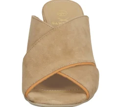 Zehentrenner & Sandalen*Sansibar Damen Echtleder-Schuhe moderne Sommer-Sandale mit Blockabsatz offener Slipper 1076140 Hellbraun