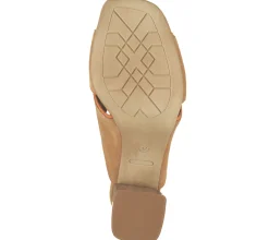 Zehentrenner & Sandalen*Sansibar Damen Echtleder-Schuhe moderne Sommer-Sandale mit Blockabsatz offener Slipper 1076140 Hellbraun