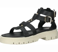 Zehentrenner & Sandalen*Sansibar Damen Sandalette Echtleder-Sandalen im Gladiator-Stil mit Nieten 1096420 Schwarz