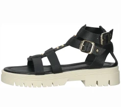Zehentrenner & Sandalen*Sansibar Damen Sandalette Echtleder-Sandalen im Gladiator-Stil mit Nieten 1096420 Schwarz