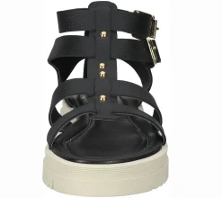 Zehentrenner & Sandalen*Sansibar Damen Sandalette Echtleder-Sandalen im Gladiator-Stil mit Nieten 1096420 Schwarz