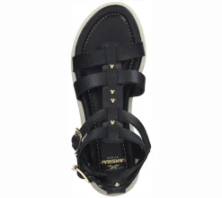 Zehentrenner & Sandalen*Sansibar Damen Sandalette Echtleder-Sandalen im Gladiator-Stil mit Nieten 1096420 Schwarz