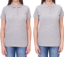 Poloshirts & Blusen*SANTINO Polo-Shirt aus Bio-Baumwolle Polo-Hemd mit 4er Knopfleiste Kurzarm-Shirt meliert Grau Damen