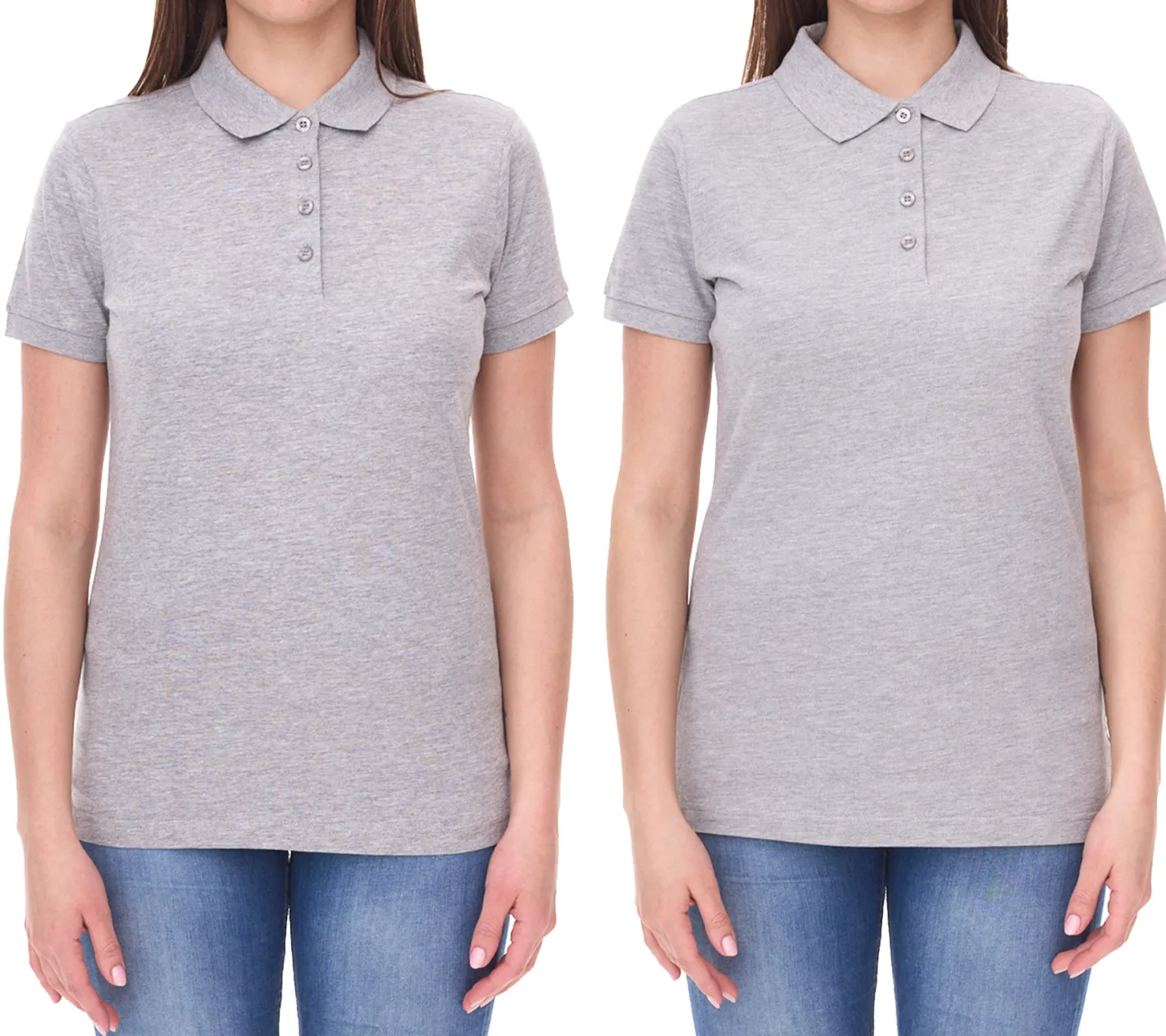 Poloshirts & Blusen*SANTINO Polo-Shirt aus Bio-Baumwolle Polo-Hemd mit 4er Knopfleiste Kurzarm-Shirt meliert Grau Damen