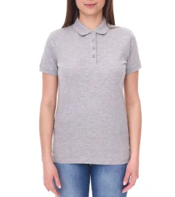 Poloshirts & Blusen*SANTINO Polo-Shirt aus Bio-Baumwolle Polo-Hemd mit 4er Knopfleiste Kurzarm-Shirt meliert Grau Damen