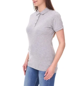 Poloshirts & Blusen*SANTINO Mathias Damen Polo-Shirt aus Bio-Baumwolle Polo-Hemd mit 4er Knopfleiste Kurzarm-Shirt meliert 180 gr/m2 Grau