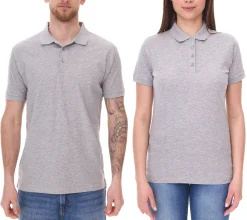 Poloshirts & Blusen|Hemden & Poloshirts*SANTINO Mathias Polo-Shirt aus Bio-Baumwolle Polo-Hemd mit 3er Knopfleiste Kurzarm-Shirt meliert 180 gr/m2 Grau