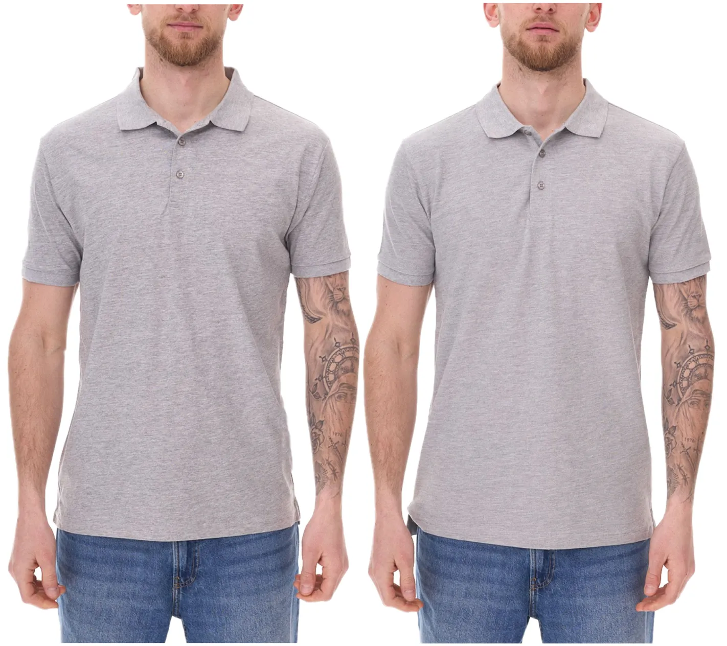 Hemden & Poloshirts*SANTINO und Mika Herren Polo-Shirt aus Bio-Baumwolle Polo-Hemd mit 3er Knopfleiste Kurzarm-Shirt meliert 180 gr/m2 210 gr/m2 Grau Mathias