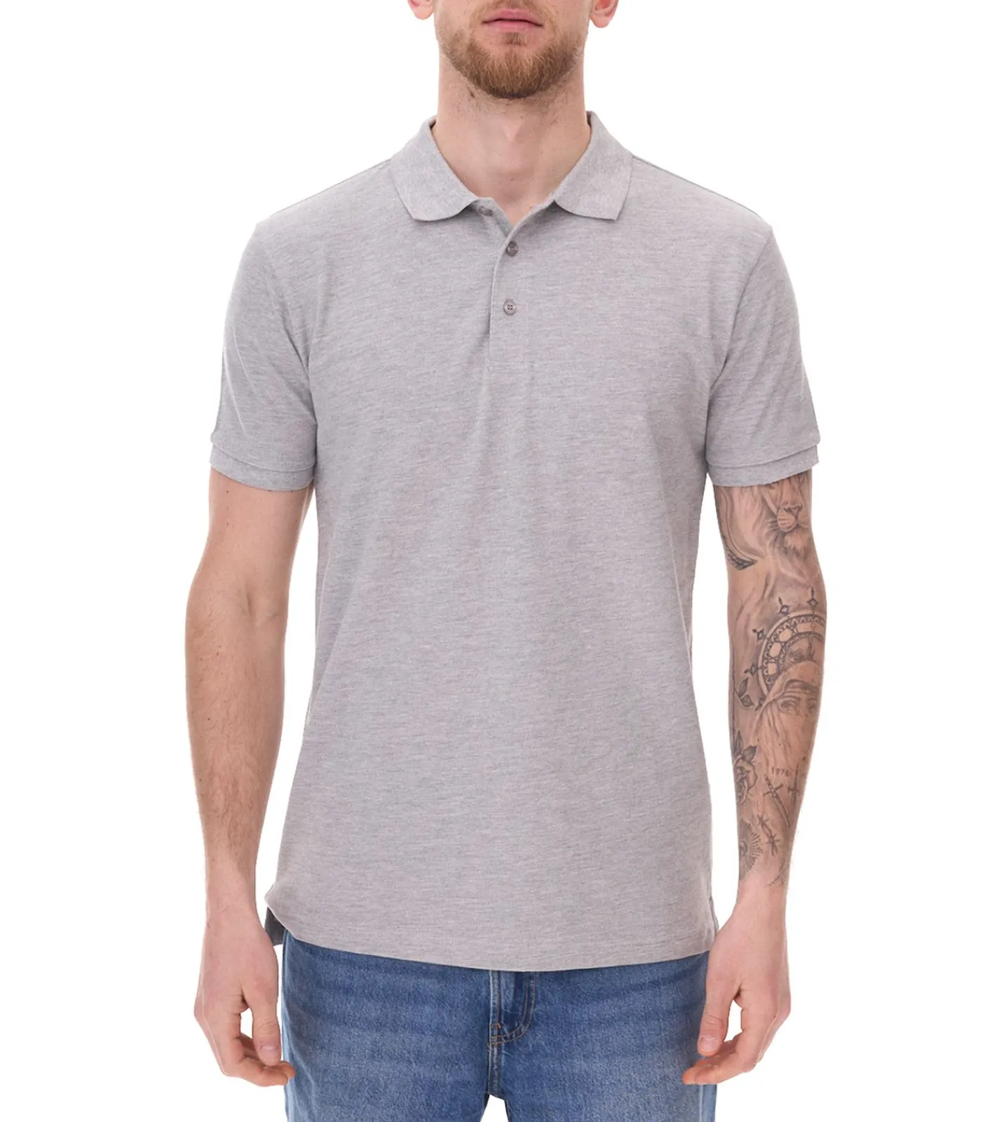 Hemden & Poloshirts*SANTINO und Mika Herren Polo-Shirt aus Bio-Baumwolle Polo-Hemd mit 3er Knopfleiste Kurzarm-Shirt meliert 180 gr/m2 210 gr/m2 Grau Mathias