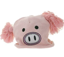 Caps & Mützen*BioworldMerch Schweinchen Mütze Teenager Beanie mit Bommeln und niedlichem Gesicht vorne BE170080PLW Rosa