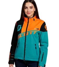 Sportoberbekleidung|Radsport*SCOTT Shell Pro Damen Moto-Cross Jacke Bike-Jacke mit Dryosphere Membran Softshell-Jacke 245005 5735 Blau/Orange