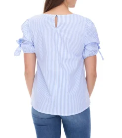Poloshirts & Blusen|Tops & T-Shirts*sequano Damen Blusen-Shirt T-Shirt Kurzarm-Bluse stylisches Sommer-Shirt 901509 Weiß/Blau