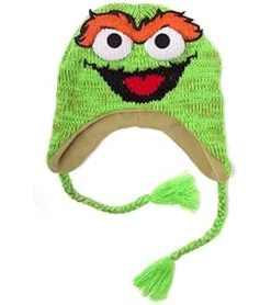 Caps & Mützen*BioworldMerch Sesamstraße Oskar aus der Tonne Mütze Kinder Beanie mit Zöpfen KC148220SES Grün