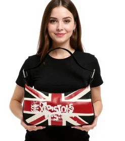 Rucksäcke & Taschen*BioworldMerch Sex Pistols Punkrock-Band Damen Schulter-Tasche mit britischem Flaggenlogo Handtasche Fan-Artikel LB103141SEX Schwarz/Rot/Weiß