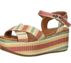 Zehentrenner & Sandalen*SHABBIES Amsterdam Damen Sandalette Plateau-Sandale mit Echtleder 154020024 5003 Grün/Gelb/Rot/Beige