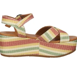 Zehentrenner & Sandalen*SHABBIES Amsterdam Damen Sandalette Plateau-Sandale mit Echtleder 154020024 5003 Grün/Gelb/Rot/Beige