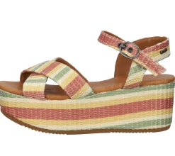 Zehentrenner & Sandalen*SHABBIES Amsterdam Damen Sandalette Plateau-Sandale mit Echtleder 154020024 5003 Grün/Gelb/Rot/Beige