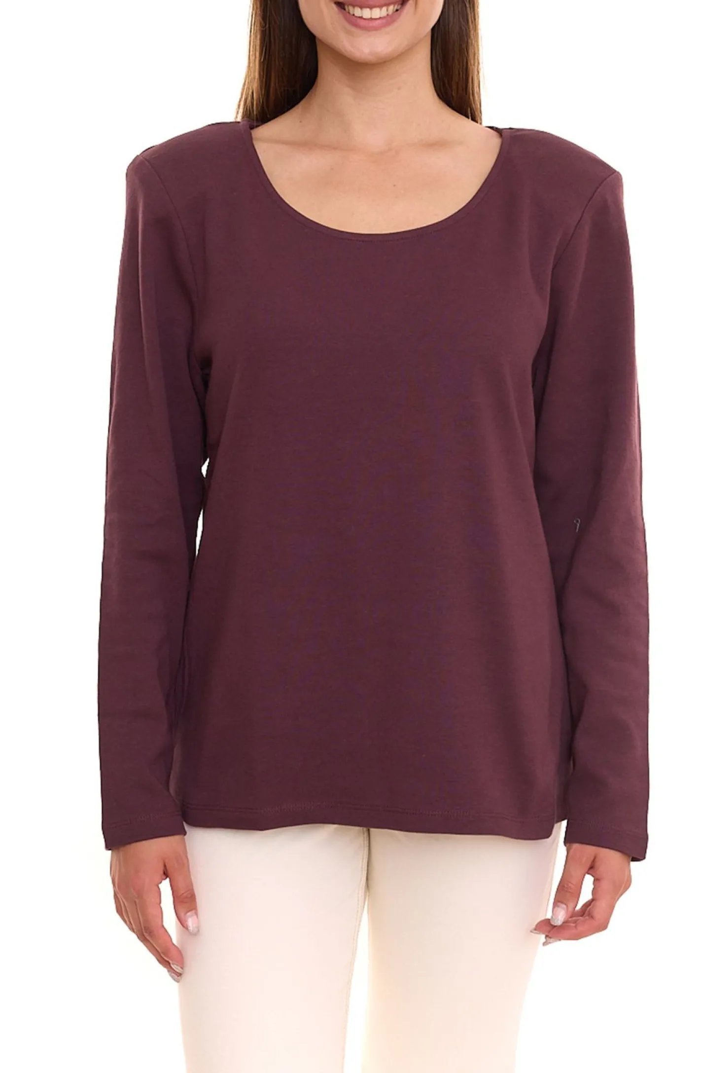 Tops & T-Shirts*sheego Damen Langarm-Shirt mit Schulterpads Baumwoll-Shirt Große Größen 83141242 Bordeaux-Rot