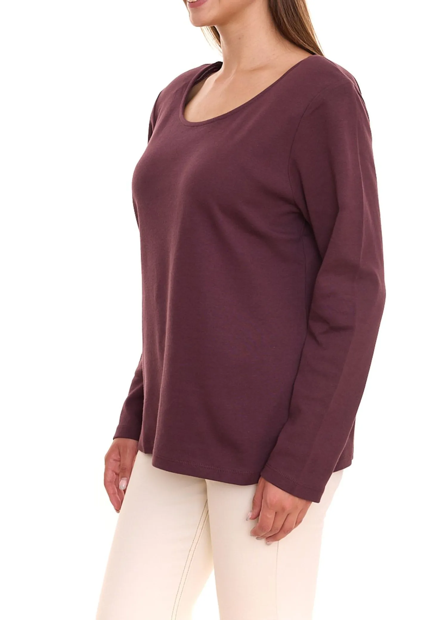 Tops & T-Shirts*sheego Damen Langarm-Shirt mit Schulterpads Baumwoll-Shirt Große Größen 83141242 Bordeaux-Rot