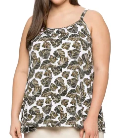 Fitnessmode & Jogginghosen|Tops & T-Shirts*sheego Damen Sommer Top mit Blätter-Muster Große Größen 64144056 Beige/Grün